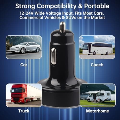 6-in-1 Car USB Charger 300W 2 USB C PD 4 USB A Ports LED Voltmeter — view 6