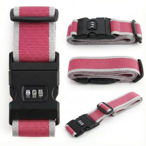StoneMaxi Adjustable Luggage Straps With Locks 3 Digit Combination Lock Multi-Colour Travel Suitcase Straps Security Password Lock Travel Accessories Suitcase Belt (Wine Red - Grey)