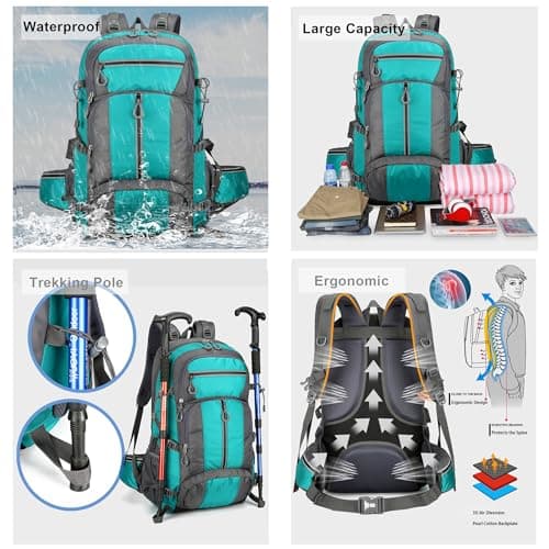 NTUOCAW 50L Hiking Backpack for Men Women,Large Lightweight Waterproof Camping Rucksack,Grey Travel Backpack for Trekking,Outdoor Sports,Cycling,Climbing,Mountaineering — view 4