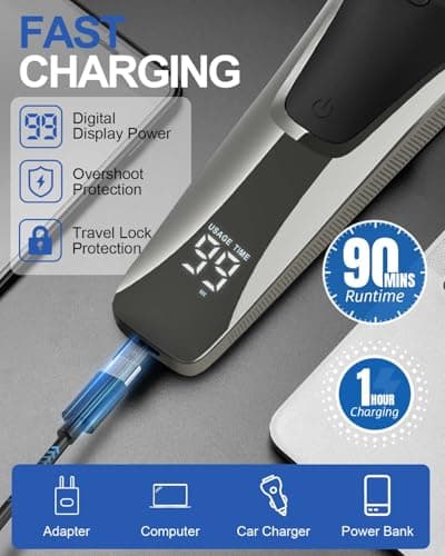 Rantizon Electric Shavers Men, Wet and Dry Electric Razor, Waterproof Cordless Men Razor Cordless Rotary Beard Rechargeable Shaver LED Display with Pop up Trimmer and Travel Lock — view 4