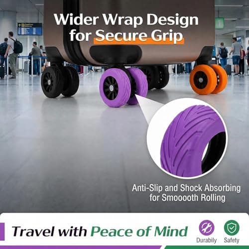 12Pcs Silicone Suitcase Wheel Protectors, Anti-Noise Wear-Resistant Luggage Wheel Covers, Non-Slip Spinner Suitcase Wheel Covers Fits 2.0-2.5" Wheels, Travel Carry-On Accessories(Black/Purple/Orange) — view 4
