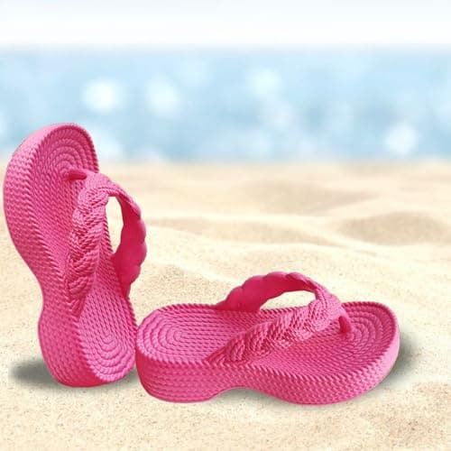 AEGJEGVD Beach Flip Flops Women Linen Sandals,Ladies Thick Sole Slope Heel Flip Flops Summer Outdoor Non-Slip Platform Sandals Soft Comfort Lightweight Sliders Orthopedic Shoes Size 3.5-5.5 — view 3