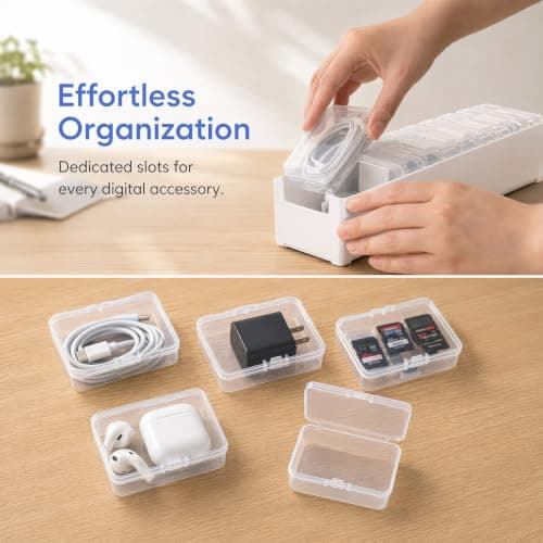 11-Slot Cable Management Box, White Stackable Wire Organizer Clear Cases — view 4
