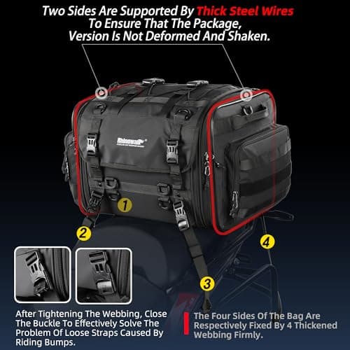 Rhinowalk Motorcycle Tail Bag, Expandable Motorcycle Travel Luggage Bags 80L, Waterproof All-Weather Trunk Rack Bag with Sissy Bar Straps & Helmet Rain Cover-Black — view 3