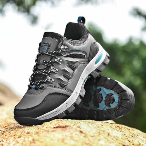 HYDLONGR Men's Women's Lightweight Waterproof Anti-Slip Hiking Shoes Travel Camping Shoes Walking Shoes Four Seasons Grey 10 UK — view 2