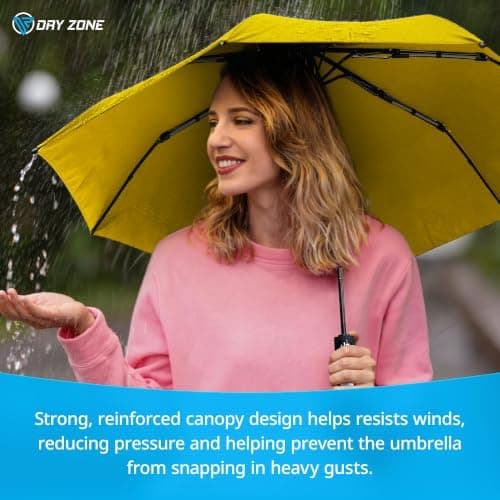 Dry Zone Windproof Three-Fold Small Umbrella 23”, Yellow – Heavy-Duty Vented Strong Umbrella with Wind-Resistant Design, Fibreglass Frame, Magnetic Strap, Black Handle, Waterproof Protection — view 4