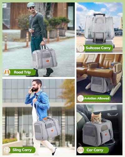 Morpilot Cat Carrier - Airline Approved, Top Opening Portable Dog Bag with Breathable Mesh/Removable Mat, Adjustable Shoulder Strap & Bowl, Foldable Travel Cage, M, Light Grey (Max 7kg) — view 4