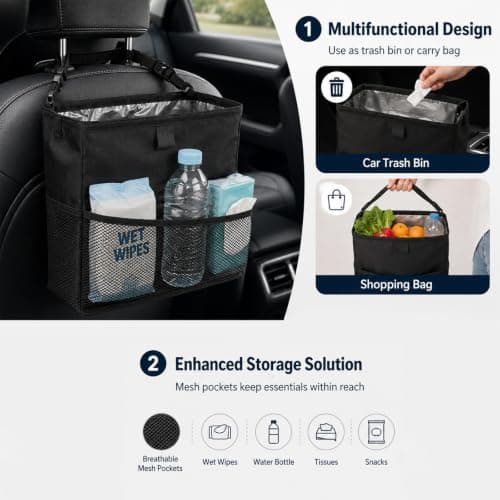 Kdkoeo Car Bins for Front of Car, Car Bin with Hook and Loop Lid and Handle — view 4