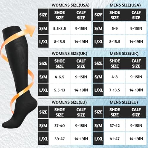 flintronic 6 Pairs Compression Socks for Women & Men,15-20 mmHg Travel Flight Socks, Enhanced Circulation & Athletic Support, Compression Stockings for Running, Flying, Nursing(Black 9-15in) — view 2