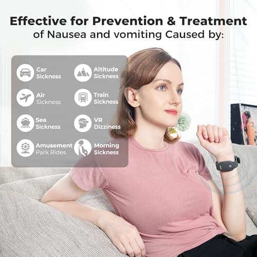 EmeTerm Fashion Relieve Nausea Electrode Stimulator Morning Sickness Motion Travel Sickness Vomit Relief Rechargeable No Gel Drug Free Wrist Bands Without Side Effects (Black) — view 3