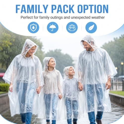 The Fancy Dress Clear Poncho Waterproof Adults - Unisex Mens Disposable Water Proof Rain Ponchos Family Pack For Hiking Cycling & Camping (3 Pack) — view 6