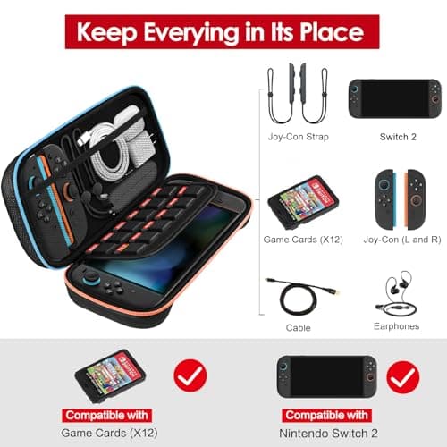 ivoler Carry Case for Nintendo Switch 2 (2025 Model) – Protective Portable Hard Shell Pouch Carrying Travel Game Bag for Nintendo Switch 2 Accessories Holds 12 Game Cartridge– Black — view 2
