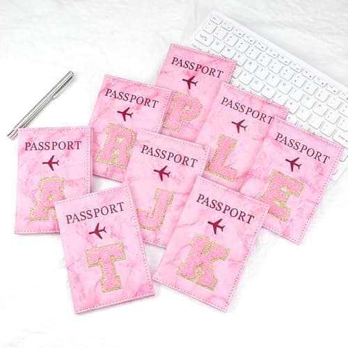 ILIYAH Personalized Initial Passport Holder – Pink Marble Chenille Letter, Waterproof PU Leather Passport Cover, Cute Travel Gift for Women and Girls — view 6