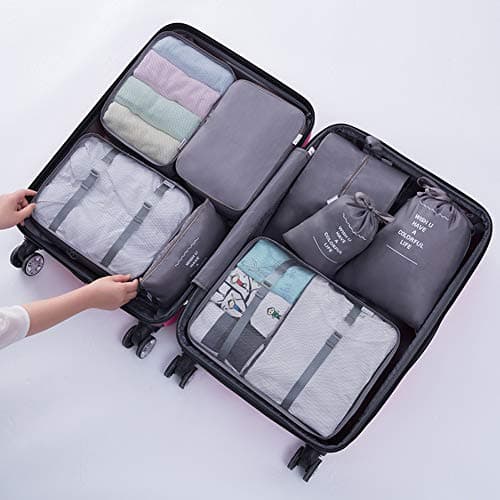 Travel Packing Cubes, Toifucos Multifunction 8pcs/set Luggage Organiser Compression Suitcase Essential Bag, Dark Gray — view 2