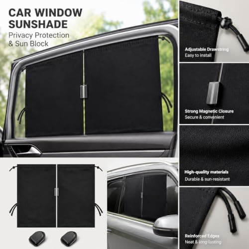 3-Piece Car Curtains and Car Seat Hooks Set - Car Privacy Curtain and Window Sunshade Bundle for Campervan, Motorhome, and Vehicle Interior Organizer — view 3