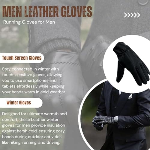 Touchscreen Thermal Leather Gloves Waterproof Winter Gloves (Black, S/M) — view 6