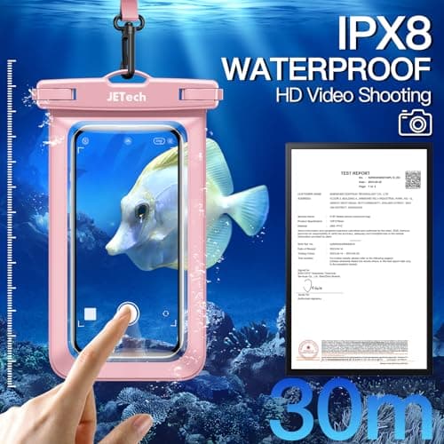 JETech IPX8 Waterproof Phone Pouch, Dry Bag, Black+Pink, 2-Pack — view 3