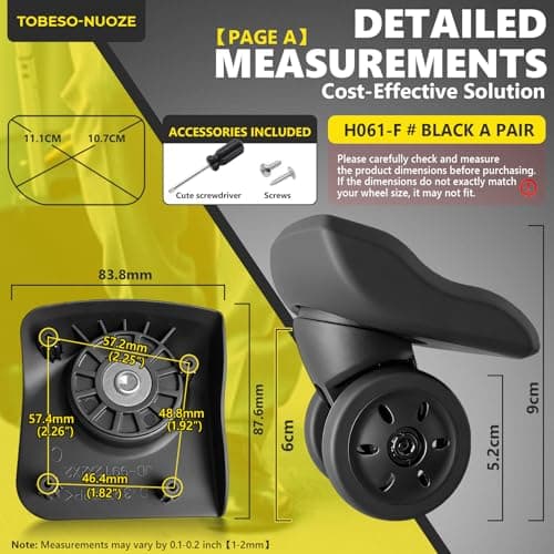 Luggage Wheels Replacement Wheel for Luggage Suitcase Repair 360° Rotating Suitcase Replacement Wheels with 4 Mounting Holes BH061 (H061-Front Wheel) — view 2