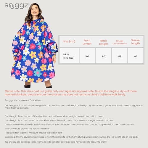 Adult Blue Floral Rain Poncho, Lightweight Waterproof Hooded Rain Coat — view 6
