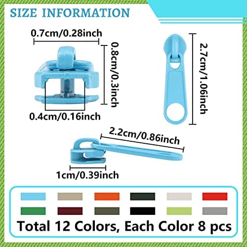DOITEM 96Pcs Zipper Repair Kit - 12 Colors, 3# Zipper Pulls, Rescue Kit for Clothing, Jackets, Purses, Luggage, Backpacks — view 3