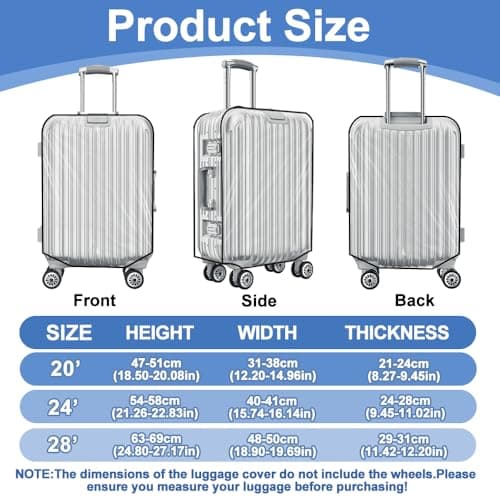 MAOMUN 3 PCS Clear Suitcase Cover with 3 Luggage Tags, Waterproof PVC Suitcase Covers Protectors Luggage Covers for Suitcases 20/24/28inch, Dustproof Luggage Cover for Travel Business Daily Using — view 2