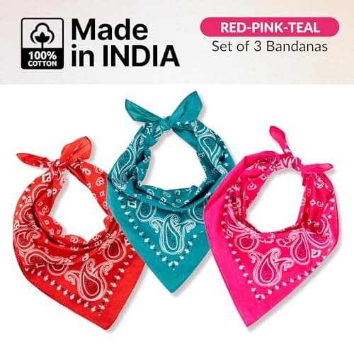 Bandana for Men & Women - Red, Pink, Teal Set of 3 Pirate Cowboy Headband — view 3