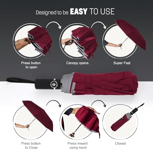 KEPLIN Folding Travel Umbrella Compact with Case (Cabernet), Auto Open & Close Handle, Windproof Strong, Golf 10 Ribs, Folding, Compact Windproof Umbrella — view 5