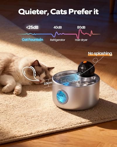 Cat Water Fountain for Drinking Wireless: Cordless Stainless Steel Cat Fountain - 2.6L Automatic Pet Water Dispenser Battery Operated with Motion Sensor Indoor - Rechargeable Pet Fountain Water Bowl — view 4