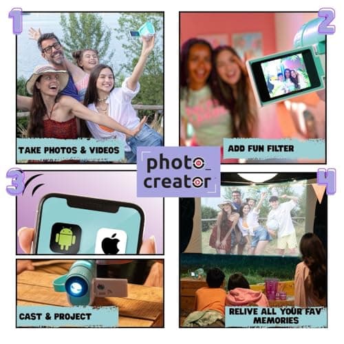 Photo Creator Camera Projector | Kids HD Video & 48MP Photo Camera with WiFi Casting from Smartphone, 2.4" Screen & Projector up to 90" | Fun Gift for Kids & Families | 4GB SD Card & Stickers — view 4