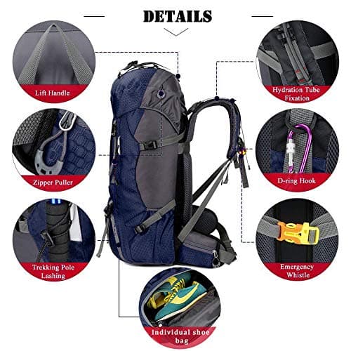 60L Waterproof Ultra Lightweight Packable Climbing Fishing Traveling Backpack Hiking Daypack,Backpack,Handy Foldable Camping Outdoor Backpack Bag with a Rain Cover (Navy Blue) — view 4