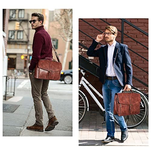 Estarer Mens PU Leather Briefcase Large Laptop Satchel Messenger Shoulder Bag for Work Business Office - Christmas Gifts For Him 17.3 Inch Brown-1 — view 2