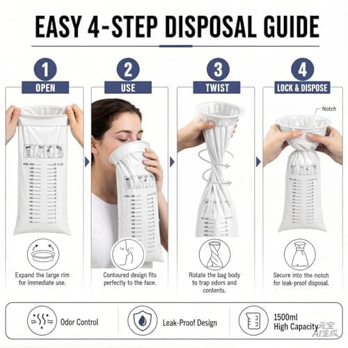 20Pack Vomit Bags Disposable Barf Bags,1000ml High Density Emesis Bags with Snap,Perfect for Morning Sickness,Kids,Pregnant Woman,Car Motion Sickness，Airsick (white) — view 5