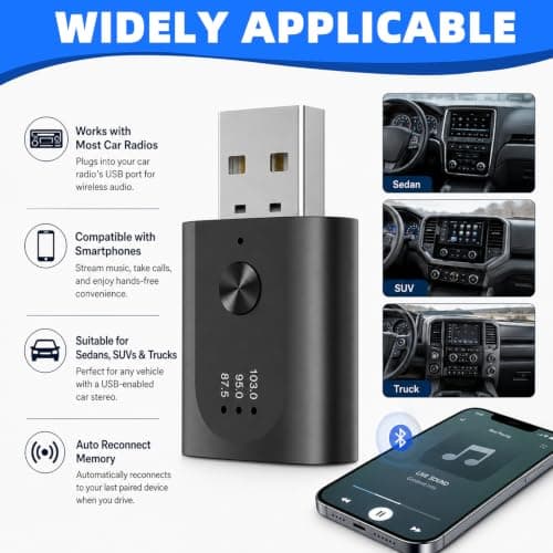 1 PCS Wireless Car Bluetooth Transmitter 5.3 FM, Wireless Aux USB Bluetooth Adapter for Car, Hands-Free Call with Noise Cancelling, 10m Stable Connection Plug, Play for Cars Stereo — view 5