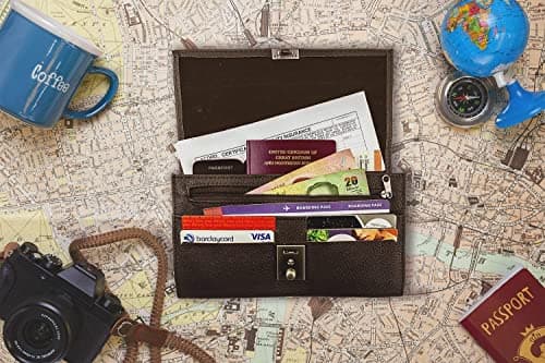 Woodland Leather Passport Holder, Faux Leather Passport Holder Travel Wallet, Travel Document Wallet Organiser with RFID Credit Card Slot and Key Lock, Navy — view 4