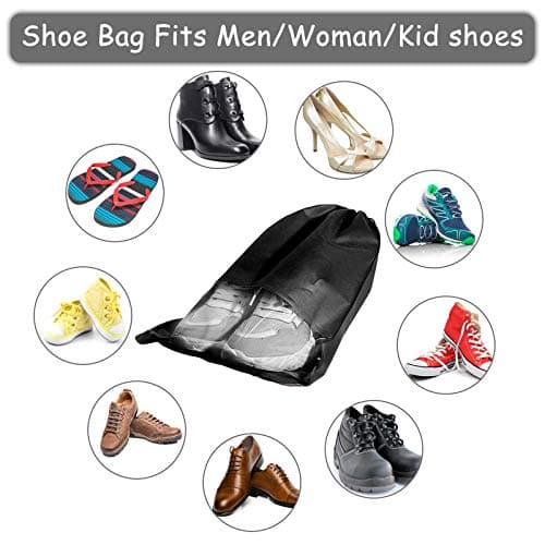 15 PCS Travel Shoe Bag, Large Portable Drawstring Shoes Storage Bags Non-Woven Dust Proof Pouch Space Saving Organizer with Transparent Slot for Men Women Daily and Travel Use (Black) — view 4