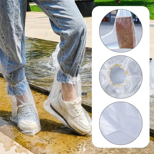 5 Pairs Waterproof Shoe Covers, Disposable Plastic Overshoes Boot Covers for Rain & Snow, Transparent Non-Slip Shoe Protectors with Elastic Bands for Cycling Camping Fishing Travel Outdoor Activities — view 4