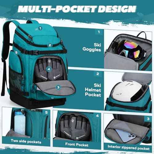 Maelstrom Ski Boot Bag,55L Large Ski Boots Travel Backpack for Men Women，Waterproof Snowboard Boot Bag for Travel Stores Gear Including Ski Helmet, Goggles, Gloves, Skis & Accessories — view 5