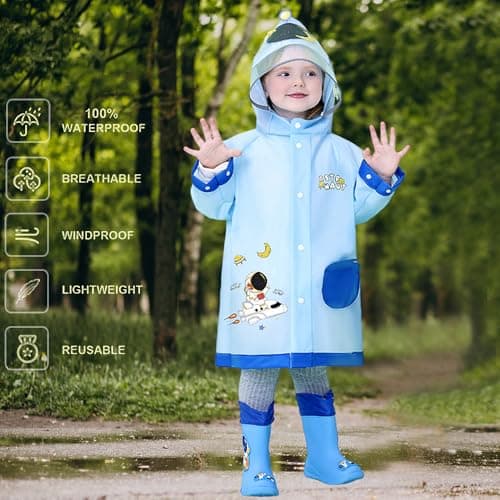Hovkib Kids Raincoat Toddler Rain Poncho Girls Boys Waterproof Rain Jacket Lightweight Rain Cover for 2-9 Years — view 5