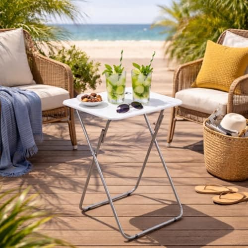 Unibos | Side Table, Folding Tables, TV Tray Table for Eating, Small Sofa End Laptop Drinks Coffee Snacks Portable Lightweight Tables for Small Space, Living Room, Industrial, Metal Frame — view 5