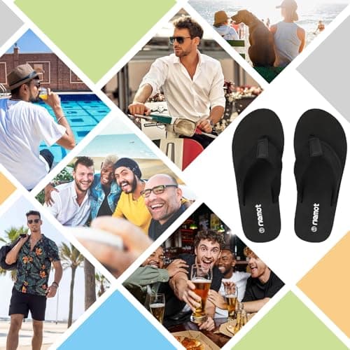 riemot Flip Flops Men's Thongs Sandals, Comfort Lightweight Thong with Arch Support Shoes Summer Outdoor Beach Pool Sandal, Non-Slip Walking Slippers,Black UK 13/EU47 — view 2