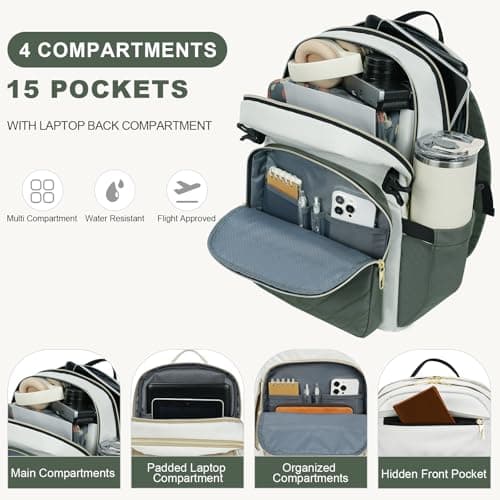 VANKEAN 15.6 Inch Laptop Backpack Women Work Laptop Bag College Army Green — view 3