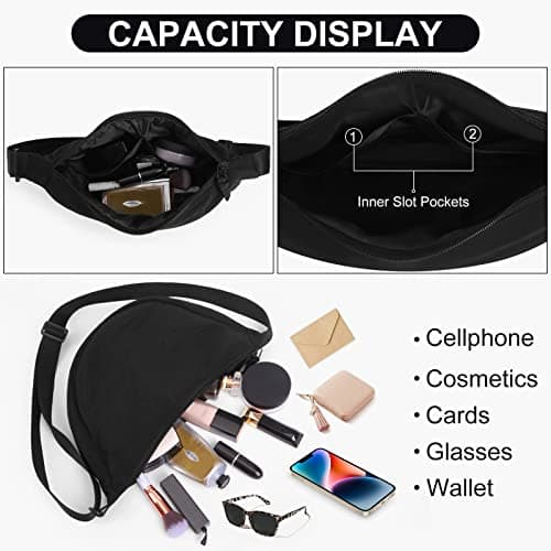 DKIIL NOIYB Women's Nylon Crescent Bag - Hobos Crossbody Shoulder Bag with Adjustable Strap - Solid Color Chest Fanny Pack — view 5