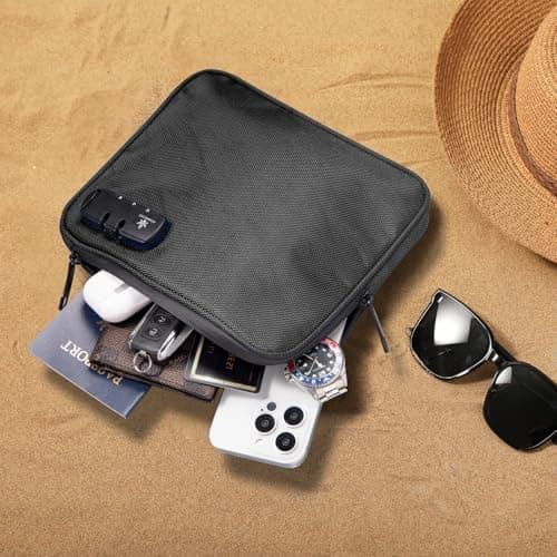 KOSMCCO Beach Locking Bag, 9x7.5 Inch Portable Safe for Phone, Wallet, Keys | Anti-Theft Locking Travel Pouch for Pool, Vacation (Black) — view 3