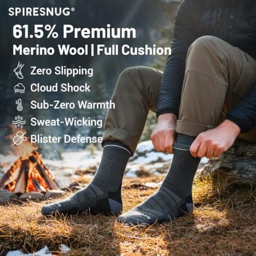 SPIRESNUG Thermal Merino Wool Hiking Socks for Men & Women, Full Cushion Winter Socks, Anti-Blister & Moisture Wicking, Brown, Large — view 3