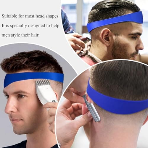 Curved Silicone Haircut Band, Hair Trimming Guide for Men, Flexible Elastic Fade Guide with Adjustable Curve, Shaving Template Home Hair Cutting Tool, Easy Clean Portable Haircut Band (Blue) — view 6