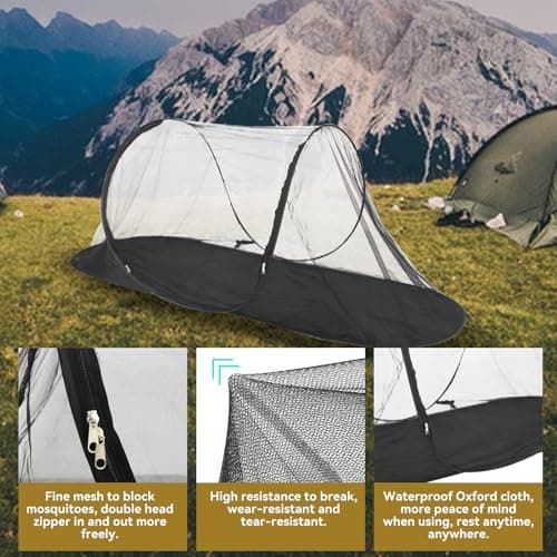 Mosquito Net Travel Foldable Pop-Up – Mosquito Net Bed 200x72x70cm Ultralight 360° Protection, 210D Oxford & Fiberglass | Camping, Travel, Indoor | Waterproof & Instant Use (Autumn Blue) (Black) — view 3