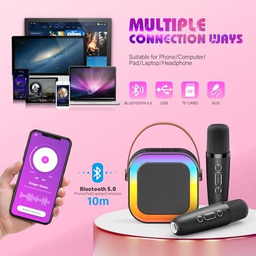 Dislocati 3-12 Year Old Boy Gifts, LED Karaoke Machine 2 Mics Adults & Kids — view 3