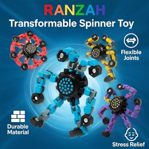 Ranzah Sensory Fidget Hand Spinner ADHD Stress Relief Transformable Robot Fingertip Fun Creative Travel Toy for Kids Teens Adults Mechanical Gyro Birthday Gift (Blue) — view 2
