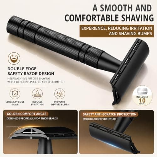 ESSBES Safety Razor for Men, Matte Black with 10 Double Edge Blades — view 5