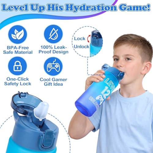 EccoDen 12th Birthday Gifts for Boys Age 12 – Funny Gamer Gift Set with Sports Water Bottle, Gamepad Keyring, Level 12 Socks & Bracelet – Cool Birthday Presents for Gamer Kids — view 3